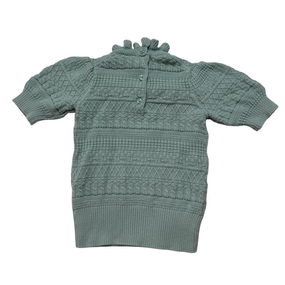 JANIE & JACK Heights Ruffle Puff Sleeve High Neck Sweater Aquifer Blue Size 3 - Picture 2 of 4